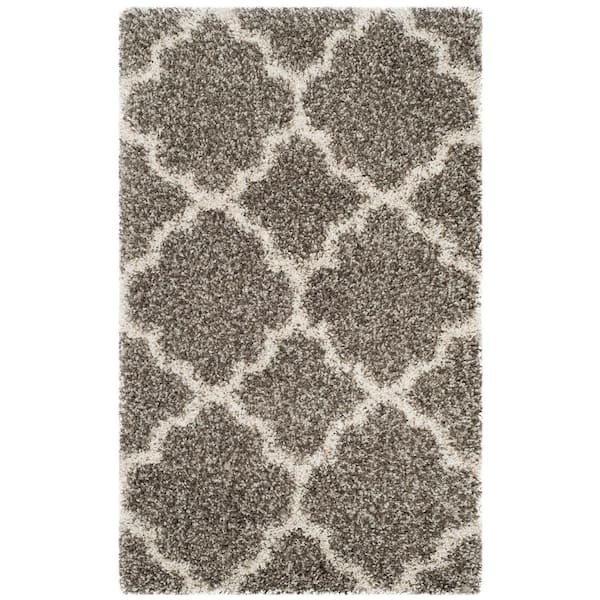 SAFAVIEH Hudson Shag Gray/Ivory Doormat 2 ft. x 4 ft. Geometric Quatrefoil Area Rug