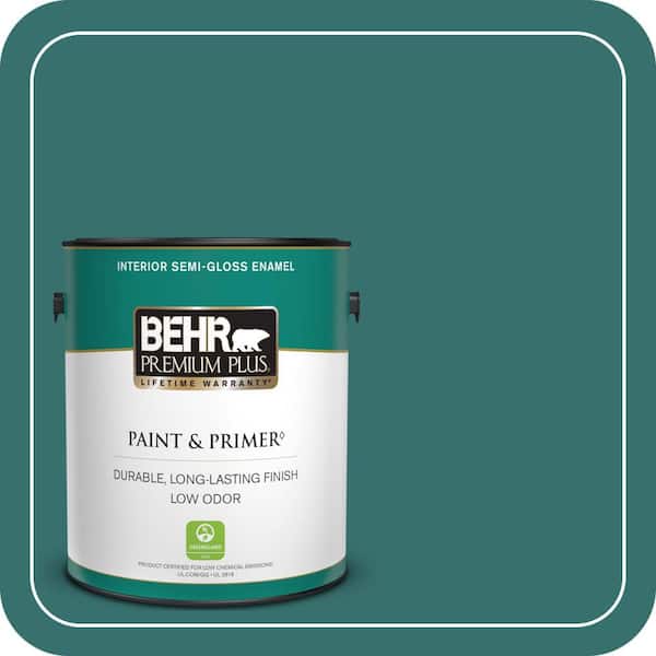BEHR PREMIUM PLUS 1 gal. #500D-7 Caribbean Green Semi-Gloss Enamel Low Odor Interior Paint & Primer