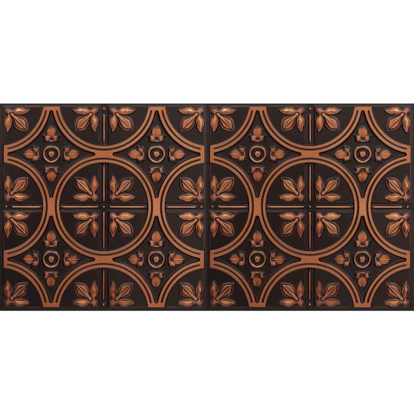 FROM PLAIN TO BEAUTIFUL IN HOURS Modern Fleur de Lis Antique Copper 2 ft. x 4 ft. PVC Lay-in Faux Tin Ceiling Tile (80 sq.ft./Case)