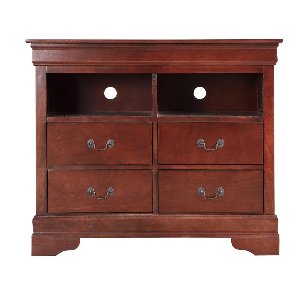 AndMakers Louis Phillipe Cherry 4-Drawer Chest of Drawers 42 in. L x 18 in. W x 35 in. H, Red -  PF-G3100-TV