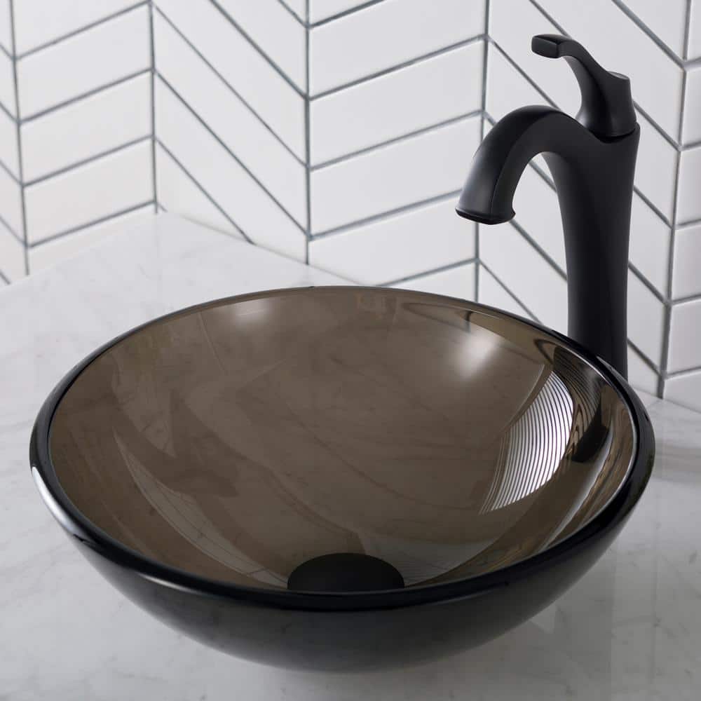 14-Inch Round Brown Glass Vessel Bathroom Sink