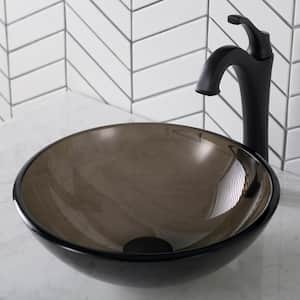 Single-Tone 14 in. Round Vessel Bathroom Sink in Brown Glass