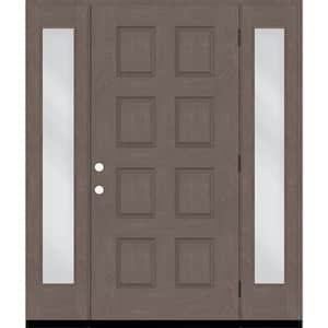 Regency 70 in. x 96 in. 8-Panel LHOS Ashwood Stain Mahogany Fiberglass Prehung Front Door with Dbl 12in. Sidelites