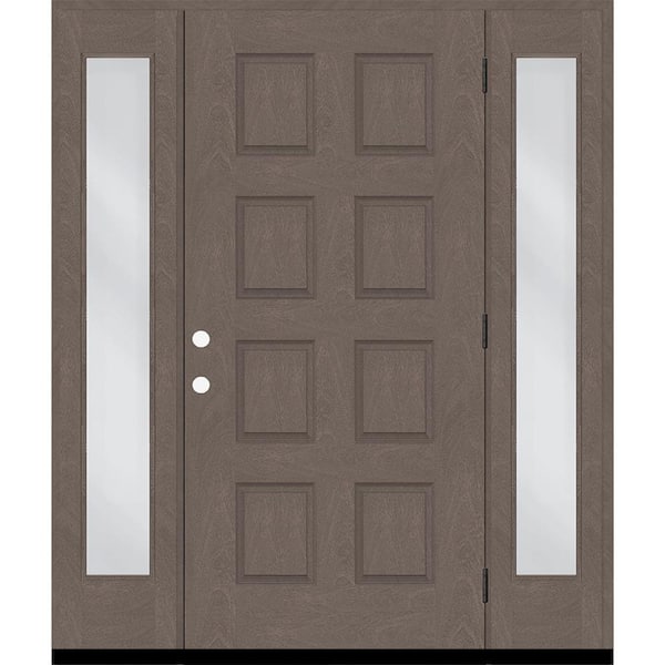 Steves & Sons Regency 70 in. x 96 in. 8-Panel LHOS Ashwood Stain Mahogany Fiberglass Prehung Front Door with Dbl 12in. Sidelites