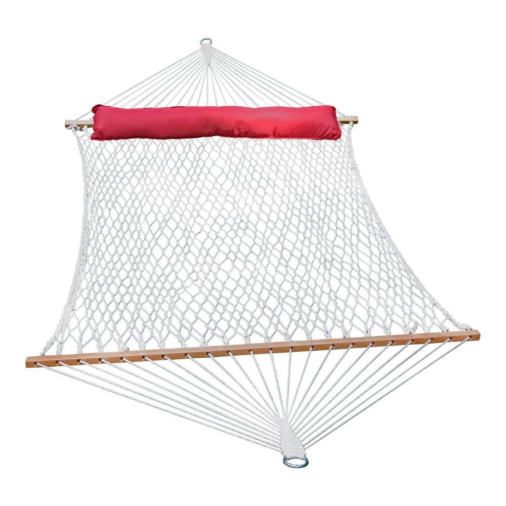 Algoma 13' White Cotton Rope Hammock with Red Pillow
