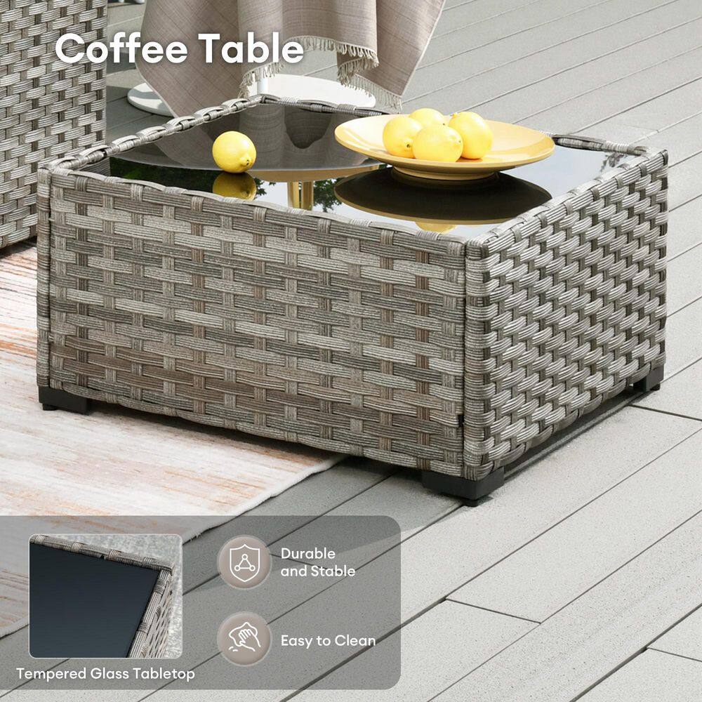 Marlton 13-Piece Gray Wicker Outdoor Sofa Set with Fire Pit