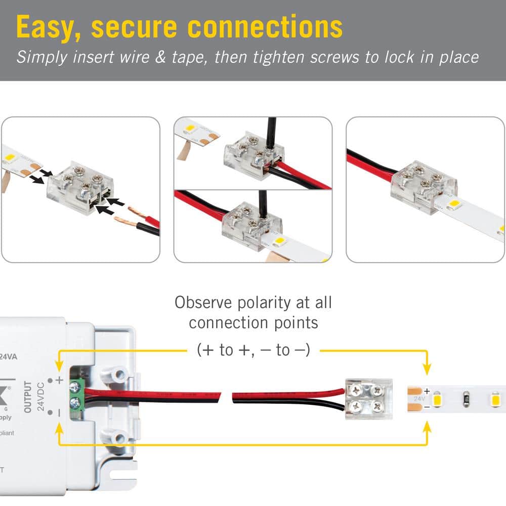 Clear 2 Pin LED Strip Light Screw Tape to Wire Connector