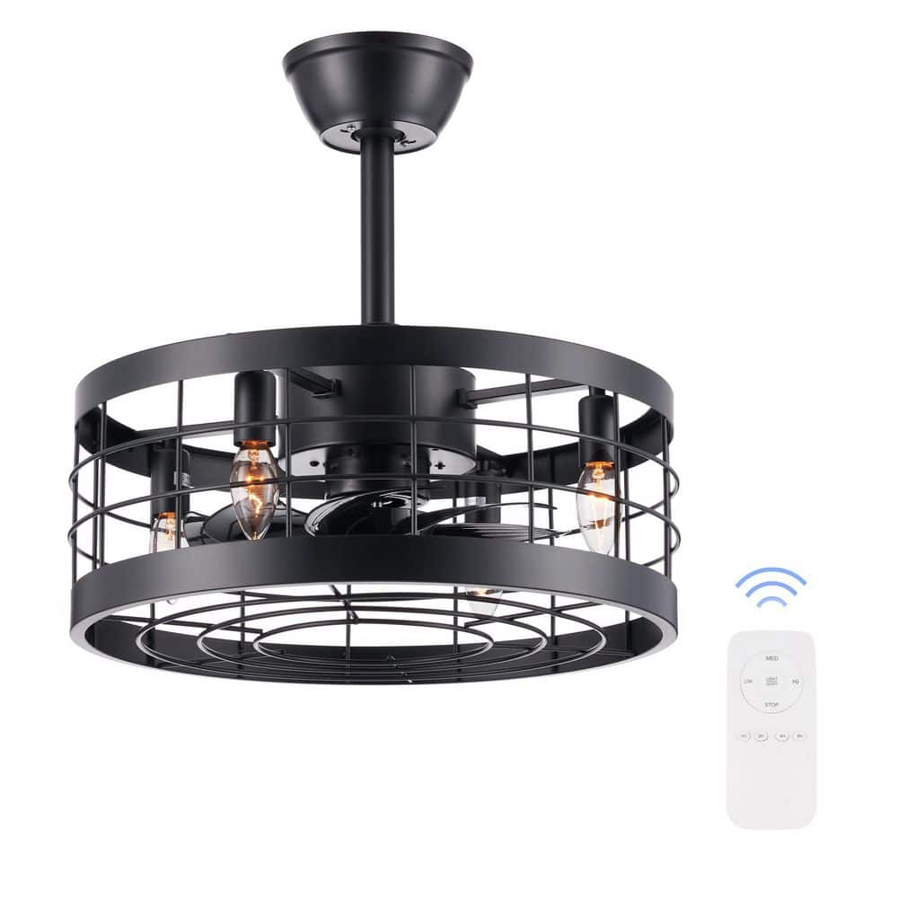 18 in. Indoor Black Industrial Fandelier Caged Ceiling Fan with Timer and Remote Control -  Merra, CFN-1112-00