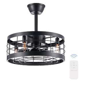 18 in. Indoor Black Industrial Fandelier Caged Ceiling Fan with Timer and Remote Control
