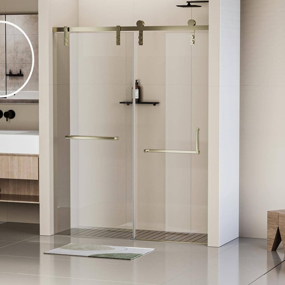 Gold Frameless Single Sliding Shower Door with Clear Tempered Glass