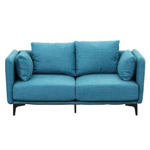 57 in. Blue Linen 69 in. Size Sofa Bed Modern Couches, Loveseat for Living Room