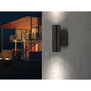 Riga 4.25 in. W x 7.875 in. H 2-Light Black Hardwired Outdoor Wall Sconce with Glass Shades