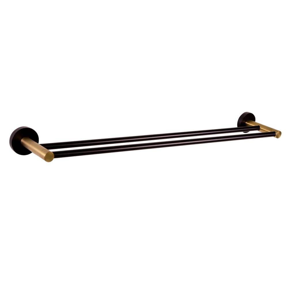 Kelton Matte Black and Satin Gold Double Towel Bar 24"