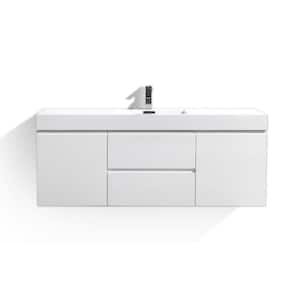 Fortune 60 in. W Bath Vanity in High Gloss White with Reinforced Acrylic Vanity Top in White with White Basin