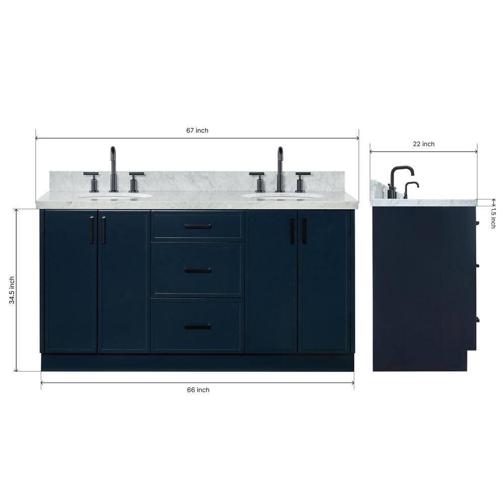 Midnight Blue Double Sink Freestanding Vanity with Carrara Marble Top