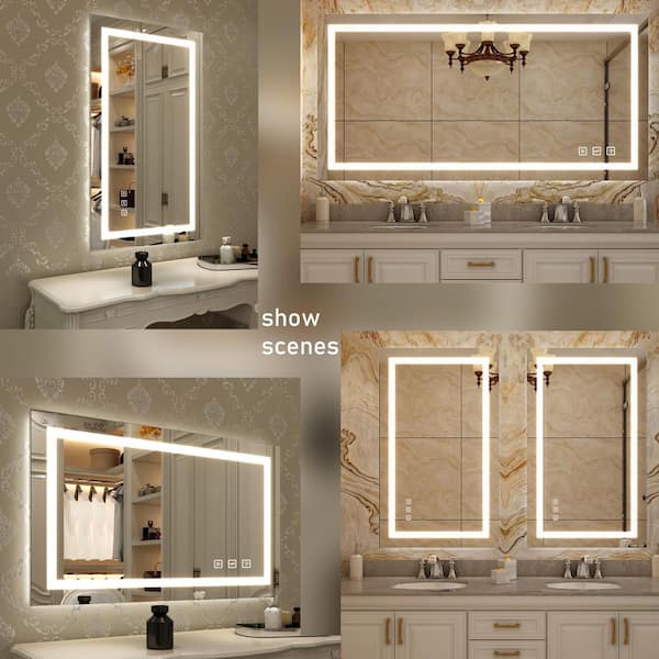 Wisfor 28 in. W x 36 in. H Large Rectangular Frameless Anti-Fog High Lume  LED Lighted 2-Way Hanging Wall Bathroom Vanity Mirror XMR-C28-188-US - The  Home Depot