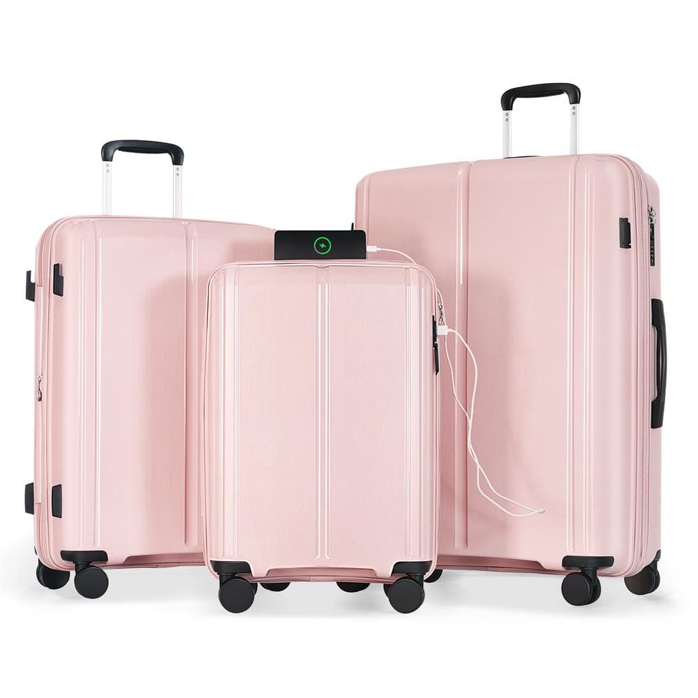 Merax Lightweight 3-Piece Pink 20 in. 24 in. 28 in. Expandable PP ...