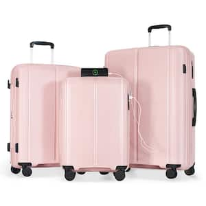 Lightweight 3-Piece Pink 20 in. 24 in. 28 in.  Expandable PP Spinner Luggage Set with TSA Lock, 20 in. with USB Port