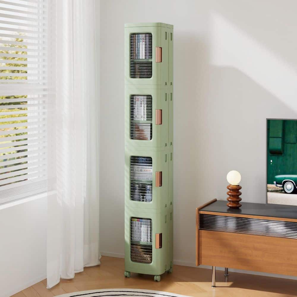 VECELO 4-Tier Green Narrow Accent Storage Cabinet with Wheels