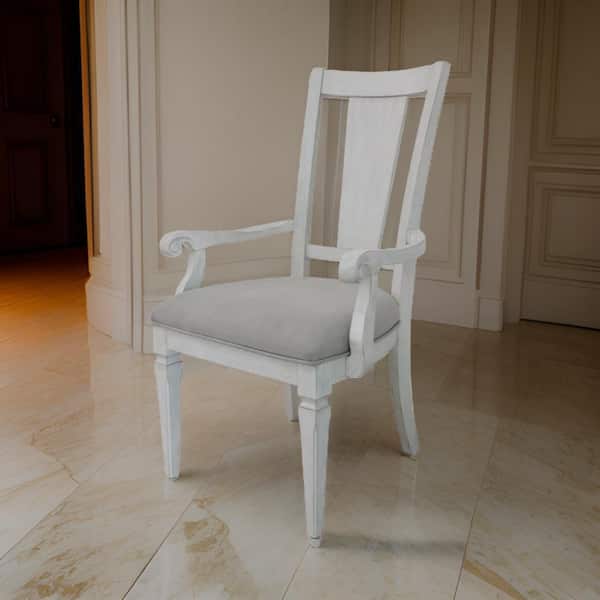 Gray and White Linen Open Slatted Back Dining Armchair (Set of 2)