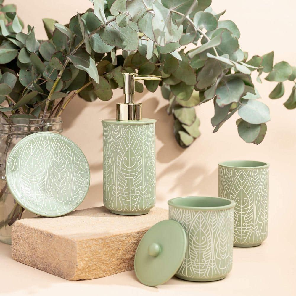 Virtune 4-Piece Matte Green Ceramic Bathroom Accessories Set