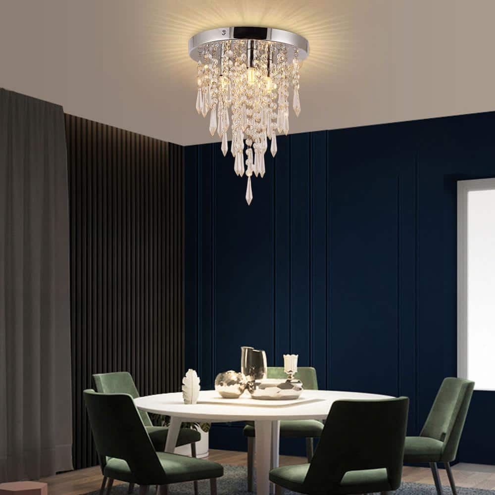 10.4" Silver Crystal Raindrop Flush Mount Ceiling Light