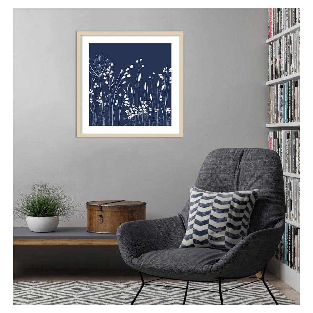 Indigo Flowers II Natural Wood Framed Abstract Wall Art