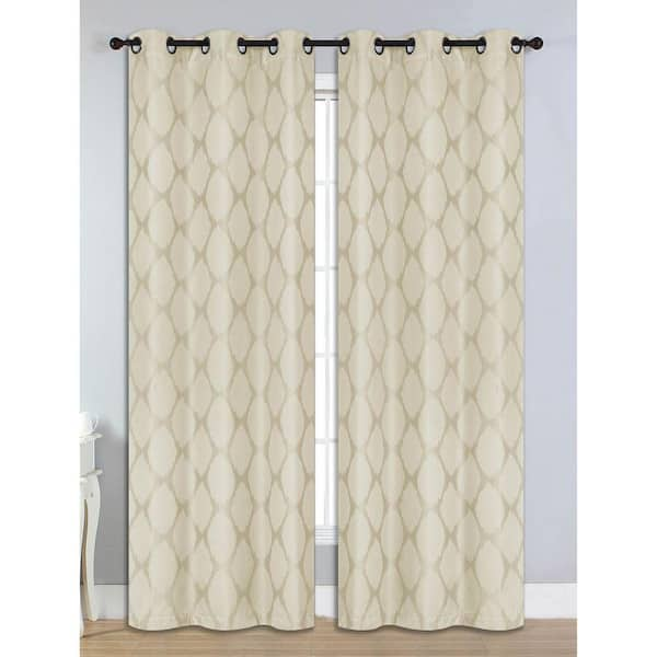 Bella Luna Beige Geometric Grommet Room Darkening Curtain - 38 in. W x 84 in. L (Set of 2)