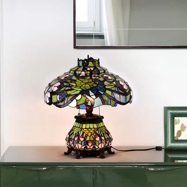 Warehouse of Tiffany Peacock 25 in. Bronze Stained Glass Table