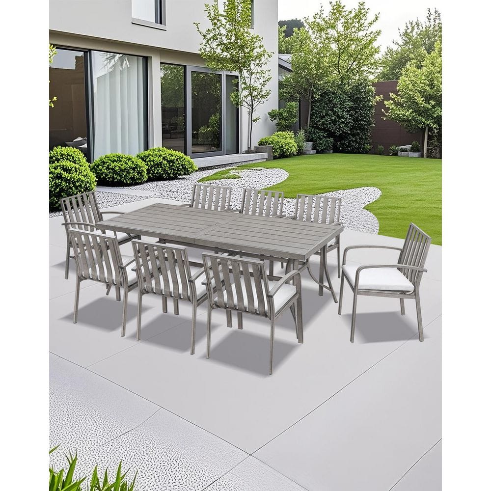 Gray 9-Piece Aluminum Patio Outdoor Dining Set with Rectangular Table and Beige Cushions price history on PriceWatchPro