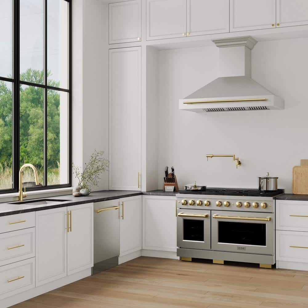 48" Stainless Steel Dual Fuel Range with Polished Gold Accents
