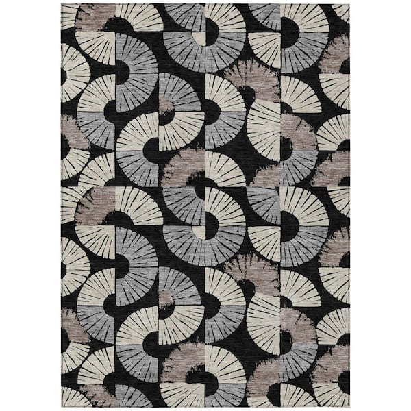 Chantille Machine Washable Indoor/Outdoor Abstract ACN2462 Black 8 ft. x 10 ft. Area Rug