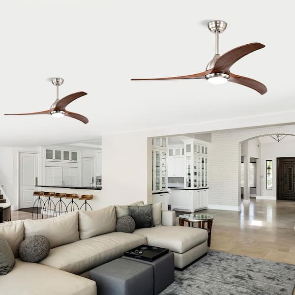 Light Pro 52 in. Smart Indoor Nickel Downrod Mount Low Profile Standard Ceiling Fan with Brown Finish Remote Included