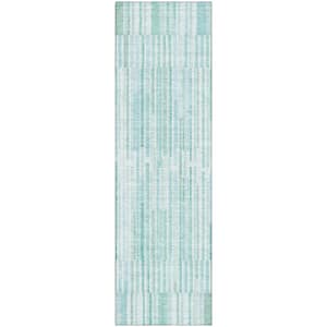 Mayfield Premium Machine Washable Abstract AMF2102 Turquoise 2 ft. x 7 ft. Runner Rug