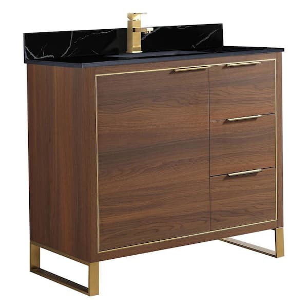 FINE FIXTURES Opulence 36 in. W x 18 in. D x 33.5 in. H Bath Vanity in Walnut Ebony with Black Marble Single sink Top