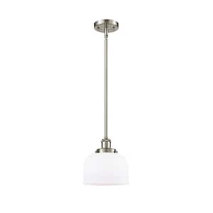 Bell 1-Light Brushed Satin Nickel Shaded Pendant Light with Matte White Glass Shade