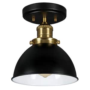 Savannah 9 in. 1-Light Indoor Matte Black Shade and Satin Gold Trim Smart Semi-Flush Mount Dimmable Ceiling Light