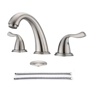 8 in. Widespread Double Handle 3 Holes 2 Handles Bathroom Faucet Basin Mixer 1.8 GPM with Pop-up Drain in Brushed Nickel