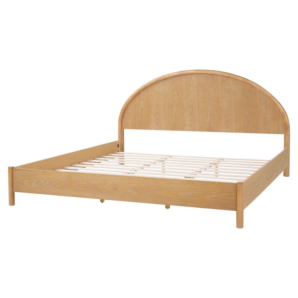 Odessa Modern Light Brown Wooden Frame King Size Platform Bed with Arched Headboard, Rounded Corners - thumbnail 3