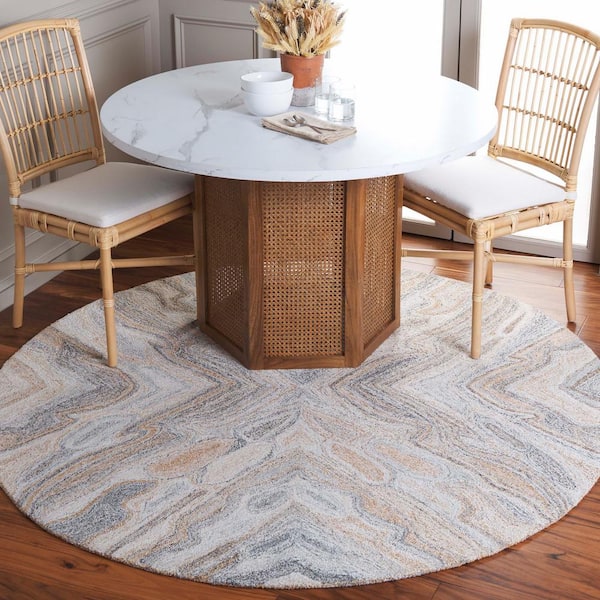 Abstract Gray/Rust 6 ft. x 6 ft. Geometric Tile Round Area Rug