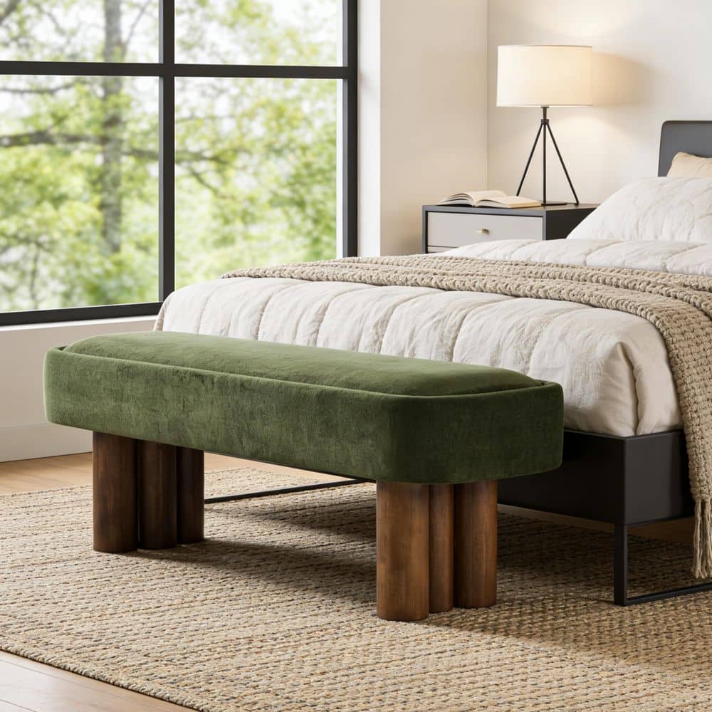 CHRISTOPHER KNIGHT HOME Shoko 51.57 in. Green Fabric Dining Bench with ...