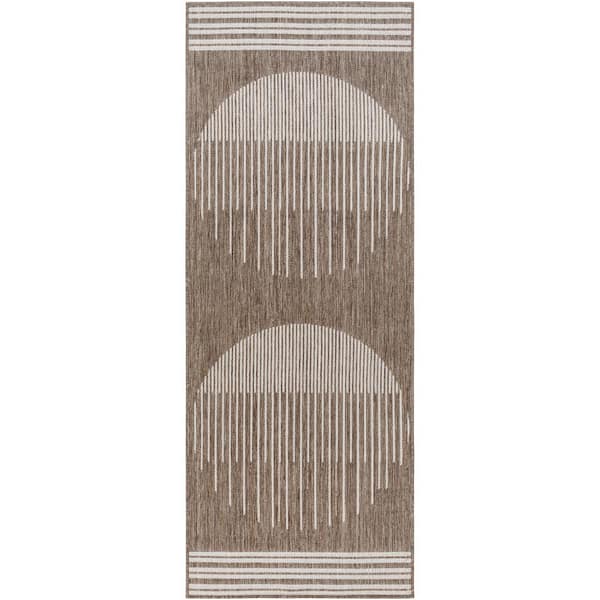 Livabliss Long Beach Taupe/Brown Circle 3 ft. x 7 ft. Indoor/Outdoor Runner Indoor/Outdoor Area Rug