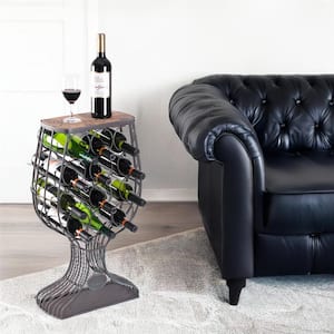 Freestanding Floor Wine Rack with Wooden and Metal Goblet Design - Holds 12-Bottles