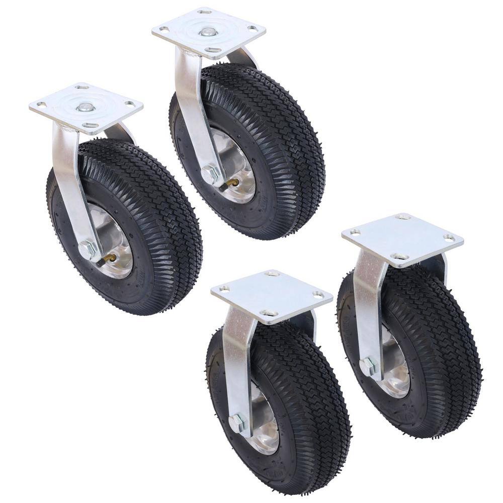4-Piece 10 in. Pneumatic Caster Wheels (2-Piece Swivel and 2-Piece Rigid), Steel Hub with Ball Bearings, Black price history on PriceWatchPro