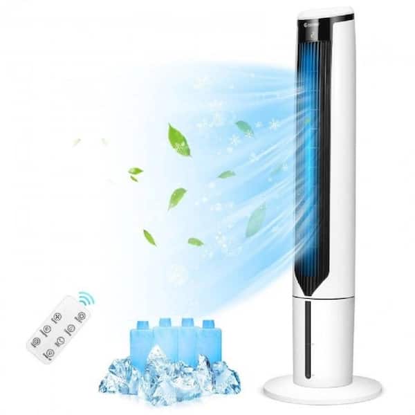 Evaporative Air Cooler 41 in. 3 Fan Speeds Personal Misting Fan in White Remote Control, LED Touch Screen and 9H Timer
