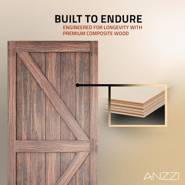 ANZZI 36 in. x 84 in. K Pattern Brown Solid Core MDF Sliding Barn