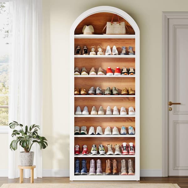 78.7 in. H x 31.5 in. W White Wood Shoe Storage Cabinet with 8 Tier Shelves