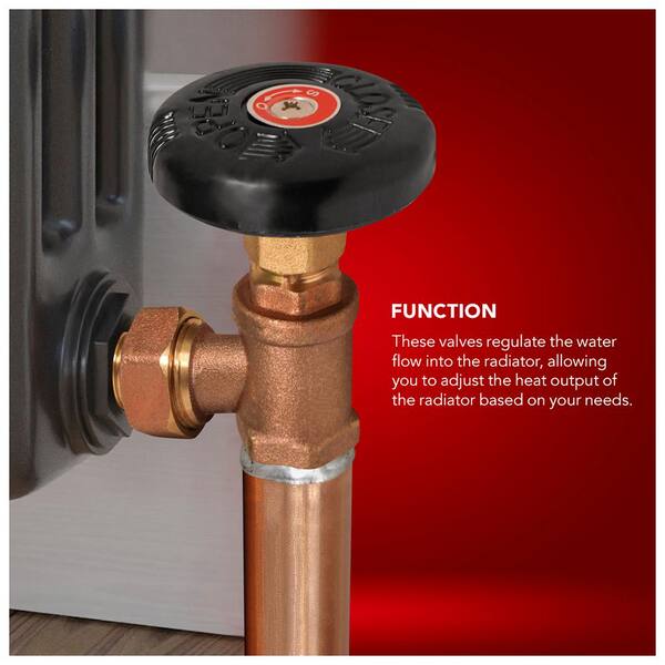 thumbnail image 2 of 1/2 Inch Brass Hot Water Angle Radiator Shut Off Valve With Nut And Coupling 2 of 5
