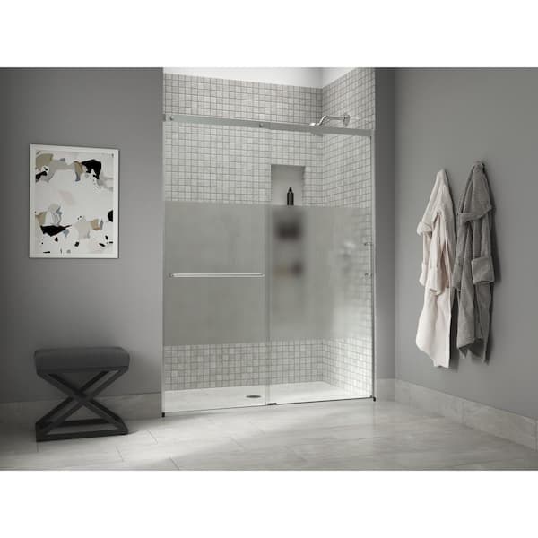 KOHLER Elate Tall 50-54 in. W x 76 in. H Sliding Frameless Shower Door in Bright Silver with 5/16 in. Thick Crystal Clear Glass