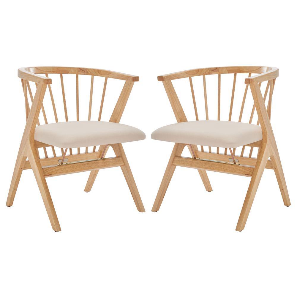 Natural Wood Upholstered Linen Windsor Arm Chair
